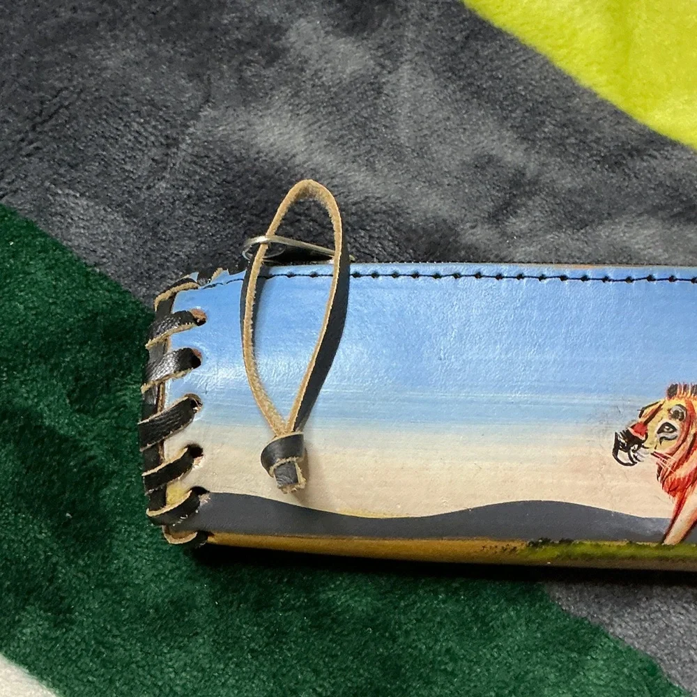 Leather Pencil Case with Lion Design